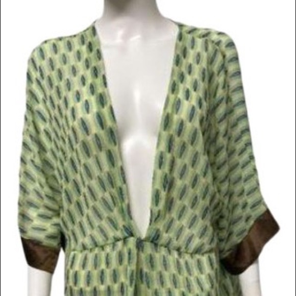 Bisou Bisou Sheer Cover Up Tunic Size 1X Green Brown Swim Cover Up Kimono - Picture 5 of 8